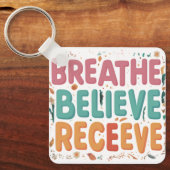 Adem, geloof, ontvang - Aluminium vierkant Keycha Sleutelhanger (Voorkant)