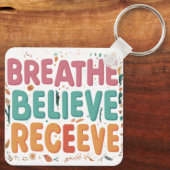 Adem, geloof, ontvang - Aluminium vierkant Keycha Sleutelhanger (Achterkant)