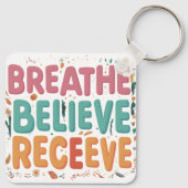 Adem, geloof, ontvang - Aluminium vierkant Keycha Sleutelhanger (Achterkant)