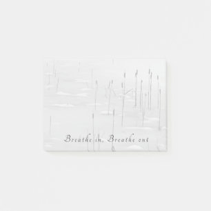 Adem in, adem uit kalme wintervijverscène post-it® notes