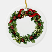 adem met Red Bow Holly Gift Collectie Keramisch Ornament (Voorkant)