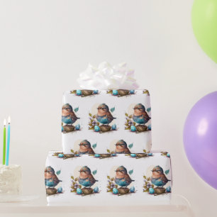 Adembenemend in waterverf uitgevoerd vogel inpakpa cadeaupapier