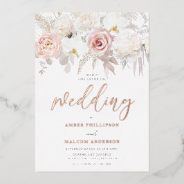 Adembenemend Roos Goud & Blush Bloemen Bruiloft Ec Folie Uitnodiging