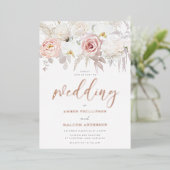 Adembenemend Roos Goud & Blush Bloemen Bruiloft Ec Folie Uitnodiging (Staand Voorkant)
