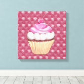Adembenemend roze cupcake canvasprint canvas afdruk (Insitu (Houten vloer))