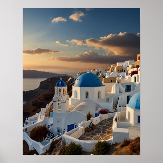 Adembenemend uitzicht op Santorini Poster (Voorkant)