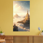 Adembenemende fantasiestad zweeft boven de wolk canvas afdruk (Insitu (Woonkamer))