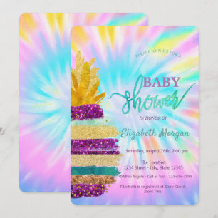 Adembenemende Glitter Ananas Tie Dye Baby Borrel Kaart
