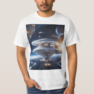 Adembenemende illustratie van ruimtestation in de t-shirt