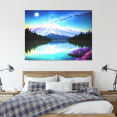 Adembenemende Mountain Lake Moon Landschap Canvas Afdruk (Insitu (Slaapkamer))