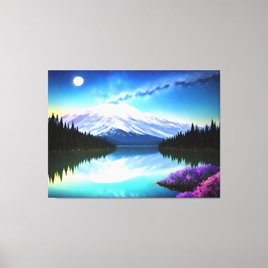 Adembenemende Mountain Lake Moon Landschap Canvas Afdruk (Voorkant)