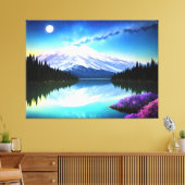 Adembenemende Mountain Lake Moon Landschap Canvas Afdruk (Insitu (Woonkamer))