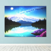 Adembenemende Mountain Lake Moon Landschap Canvas Afdruk (Insitu (Houten vloer))
