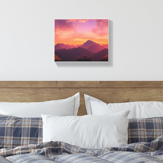 Adembenemende Mountain Sunset Canvas Afdruk (Insitu (Slaapkamer))