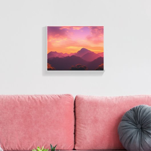 Adembenemende Mountain Sunset Canvas Afdruk (Insitu (Woonkamer))