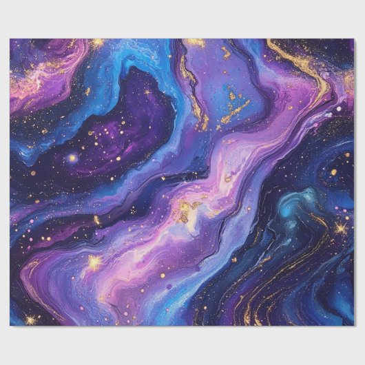 Adembenemende Paarse Blue Magenta Gold Galaxy Cadeaupapier (Vlak)