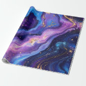 Adembenemende Paarse Blue Magenta Gold Galaxy Cadeaupapier (Uitgerold)
