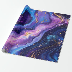 Adembenemende Paarse Blue Magenta Gold Galaxy Cadeaupapier