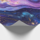 Adembenemende Paarse Blue Magenta Gold Galaxy Cadeaupapier (Hoek)