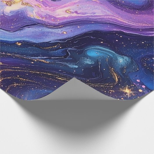 Adembenemende Paarse Blue Magenta Gold Galaxy Cadeaupapier (Hoek)