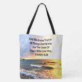 ADEMBENEMENDE ROMEINEN 8:28 SCHRIFT FOTO TOTE BAG (Achterkant)