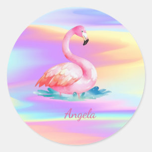 Adembenemende Roze Flamingo's Holografisch Ronde Sticker