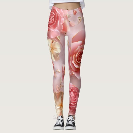 Adembenemende roze rozen leggings (Voorkant)