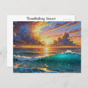 Adembenemende Sunset Sunrise Ocean Waves Beach Uit Briefkaart