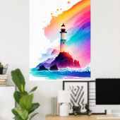 Adembenemende Vuurtoren Panorama van Golven Poster (Thuiskantoor)