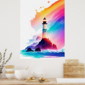 Adembenemende Vuurtoren Panorama van Golven Poster (Keuken)