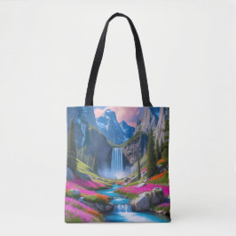 Adembenemende waterval en berglandschap tote bag