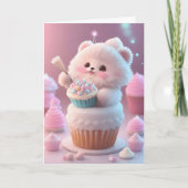 Adembenemende witte katje feesthoed cupcakes blanc kaart (Voorkant)