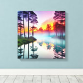 Adembenemende zonsondergang boven Forest River Canvas Afdruk (Insitu (Houten vloer))