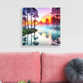 Adembenemende zonsondergang boven Forest River Canvas Afdruk (Insitu (Woonkamer))