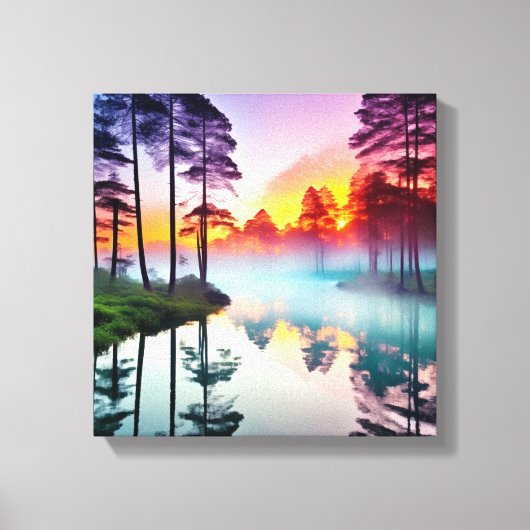 Adembenemende zonsondergang boven Forest River Canvas Afdruk (Voorkant)