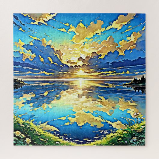 Adembenemende zonsondergang boven water legpuzzel (Verticaal)