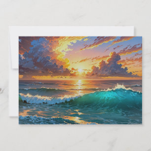 Adembenemende Zonsondergang Zonsopgang Oceaan Golv Feestdagenkaart