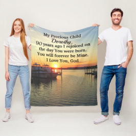 ADEMBENEMENDE ZONSOPGANG 90E VERJAARDAG GEPERSONAL FLEECE DEKEN