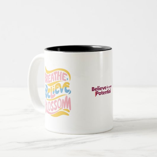 Ademen Geloof Bloesem | Inspirerend Tweekleurige Koffiemok (Voorkant links)