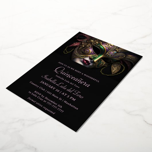 Ademhalend Masquerade Birthday Folie Uitnodiging (Gedraaid)