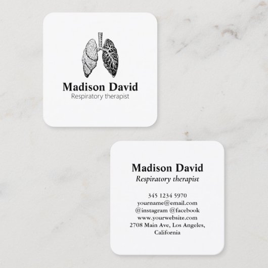 Ademhalingstherapeut longmonoloog Minimale longen Vierkante Visitekaartje (Voorkant / Achterkant)