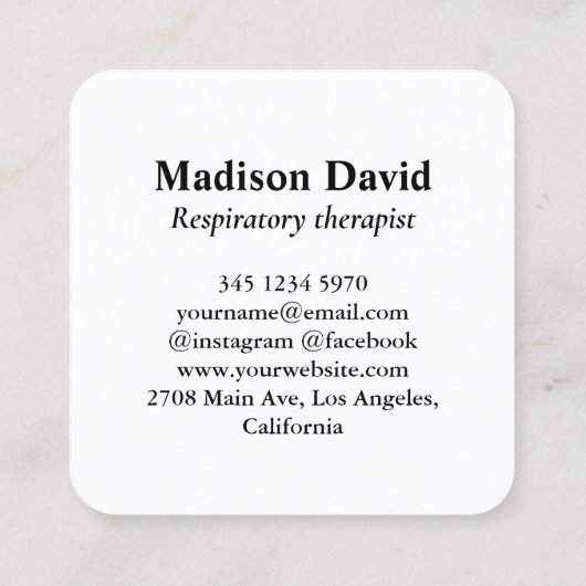 Ademhalingstherapeut longmonoloog Minimale longen Vierkante Visitekaartje (Achterkant)