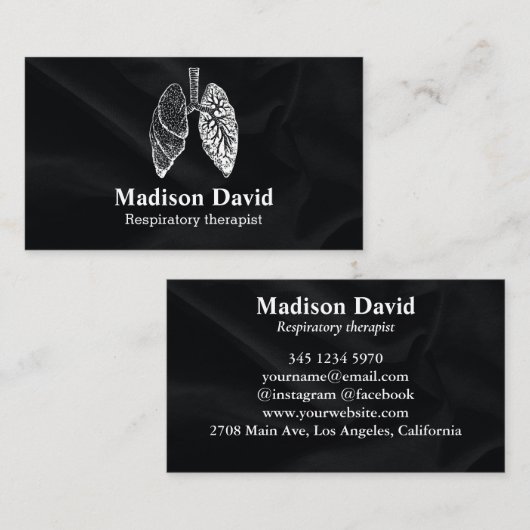 Ademhalingstherapeut pulmonoloog Minimale zwarte Visitekaartje (Voorkant / Achterkant)