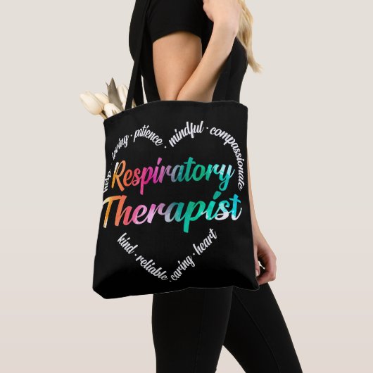 Ademhalingstherapie Hart Word Cloud Waterverf Tote Bag (Dichtbij)