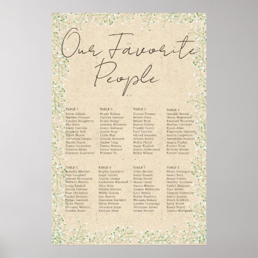 Ademschermbloemen Rustieke Trouwstoelindeling Poster (Voorkant)