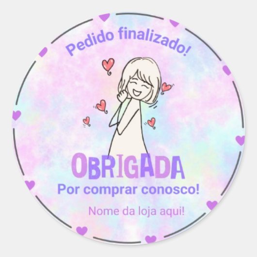 Adesivo " OBRIGADA POR COMPRAR CONOSCO" Ronde Sticker (Voorkant)