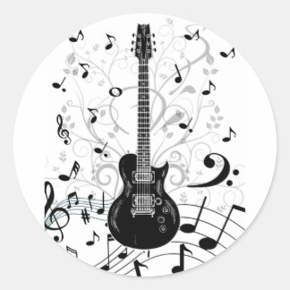 Adesivo redondo autocolante musical com guitarra ronde sticker