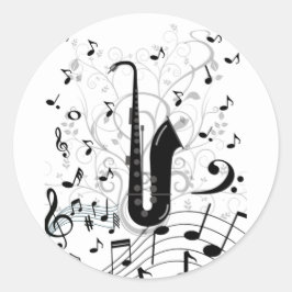 Adesivo redondo autocolante musical saxofone ronde sticker