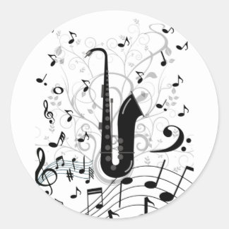 Adesivo redondo autocolante musical saxofone ronde sticker