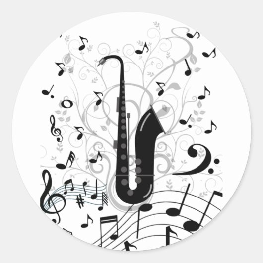 Adesivo redondo autocolante musical saxofone ronde sticker (Voorkant)